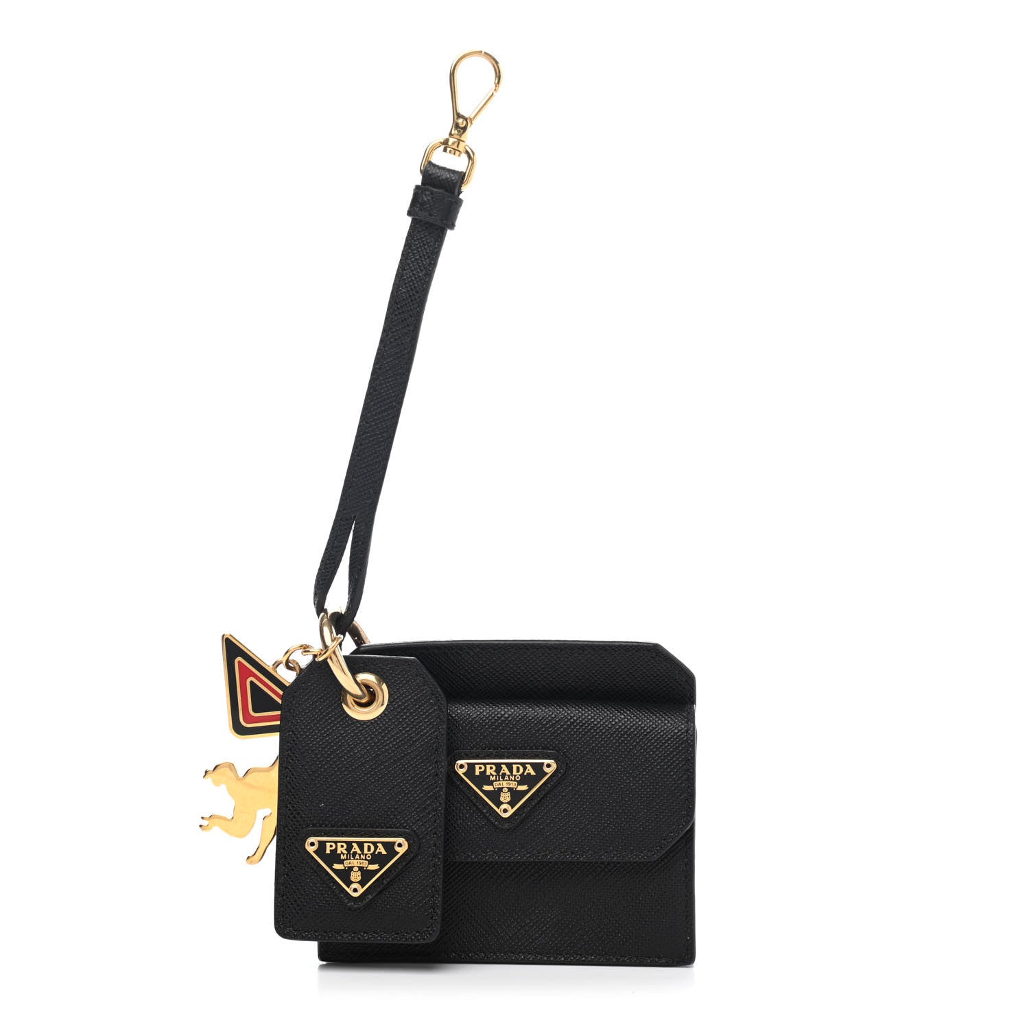 Prada Saffiano Triangle Trick with Charm Key Chain Black 1 of 4