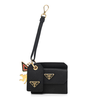 Prada Saffiano Triangle Trick with Charm Key Chain Black 1 of 4