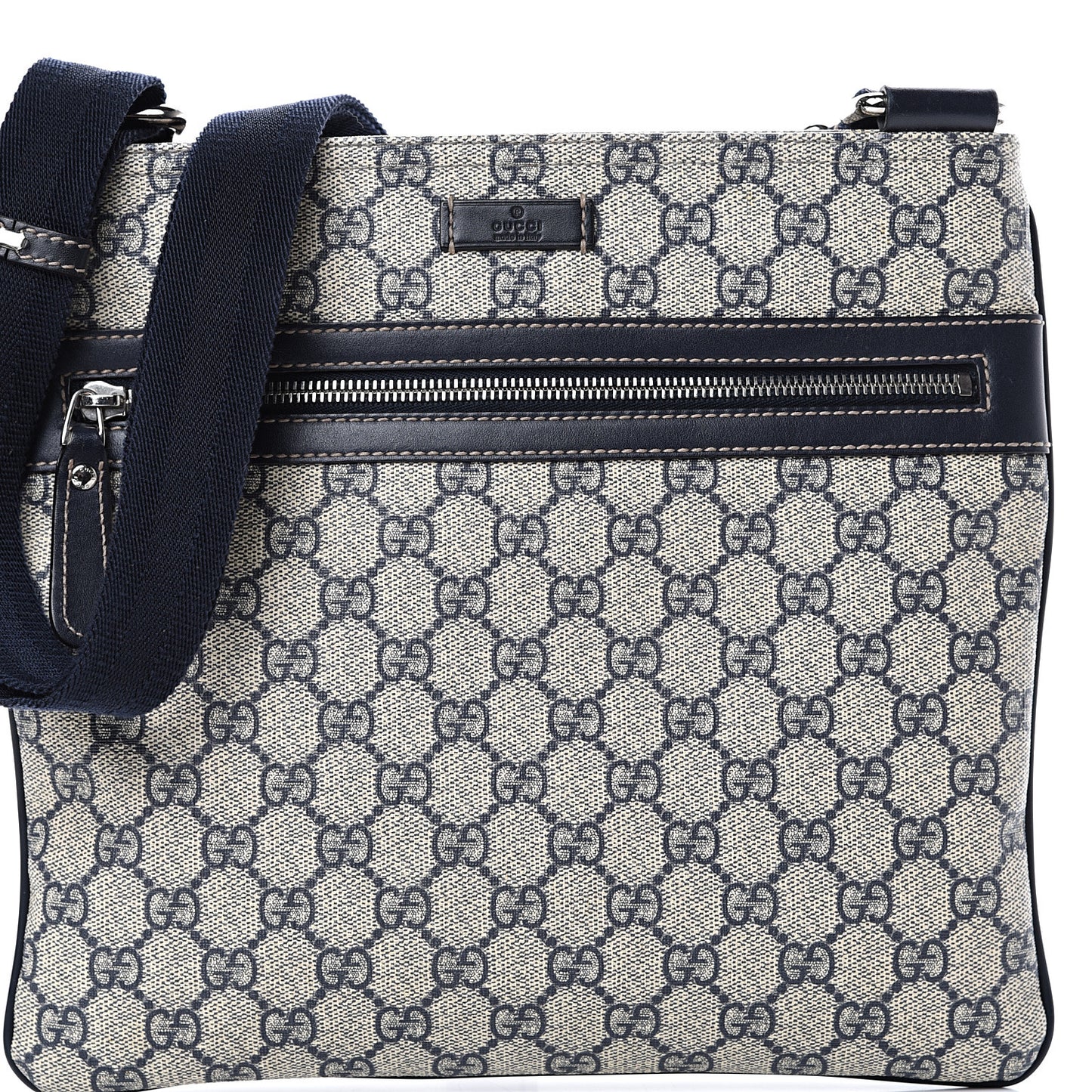 GG Supreme Monogram Small Flat Side Zip Messenger Bag Beige Blue