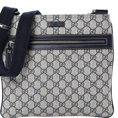 Gucci GG Supreme Monogram Small Flat Side Zip Messenger Bag Beige Blue 7 of 9
