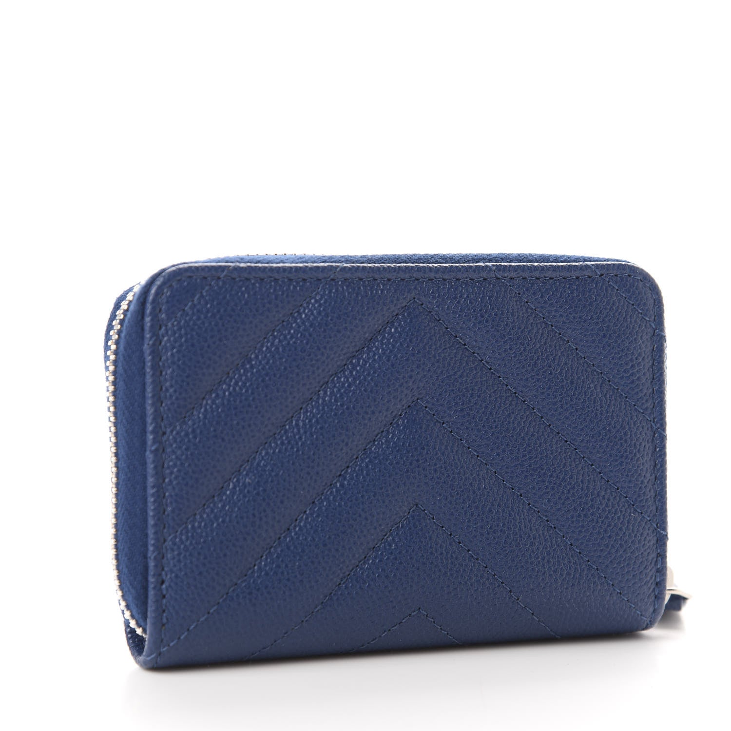 Chanel Caviar Chevron Quilted Zip Coin Purse Blue 3 of 8