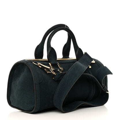 Burberry Suede Luggage Medium Bowling Barrel Bag Indigo Green 3 of 13