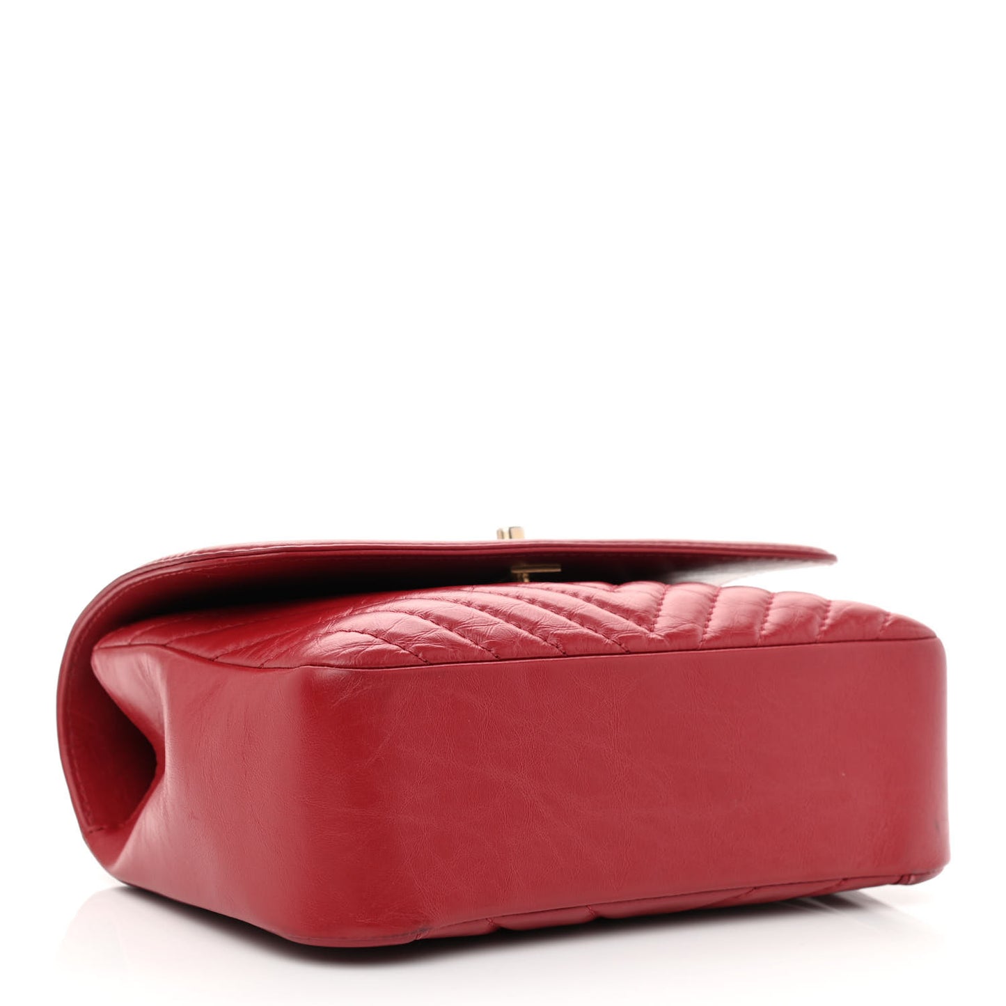 Calfskin Chevron Quilted Top Handle Flap Red