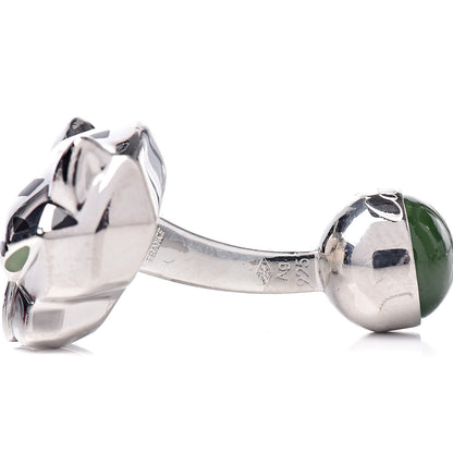 Cartier Sterling Silver Green Jade Lacquer Panther-Head Decor Cufflinks 6 of 8