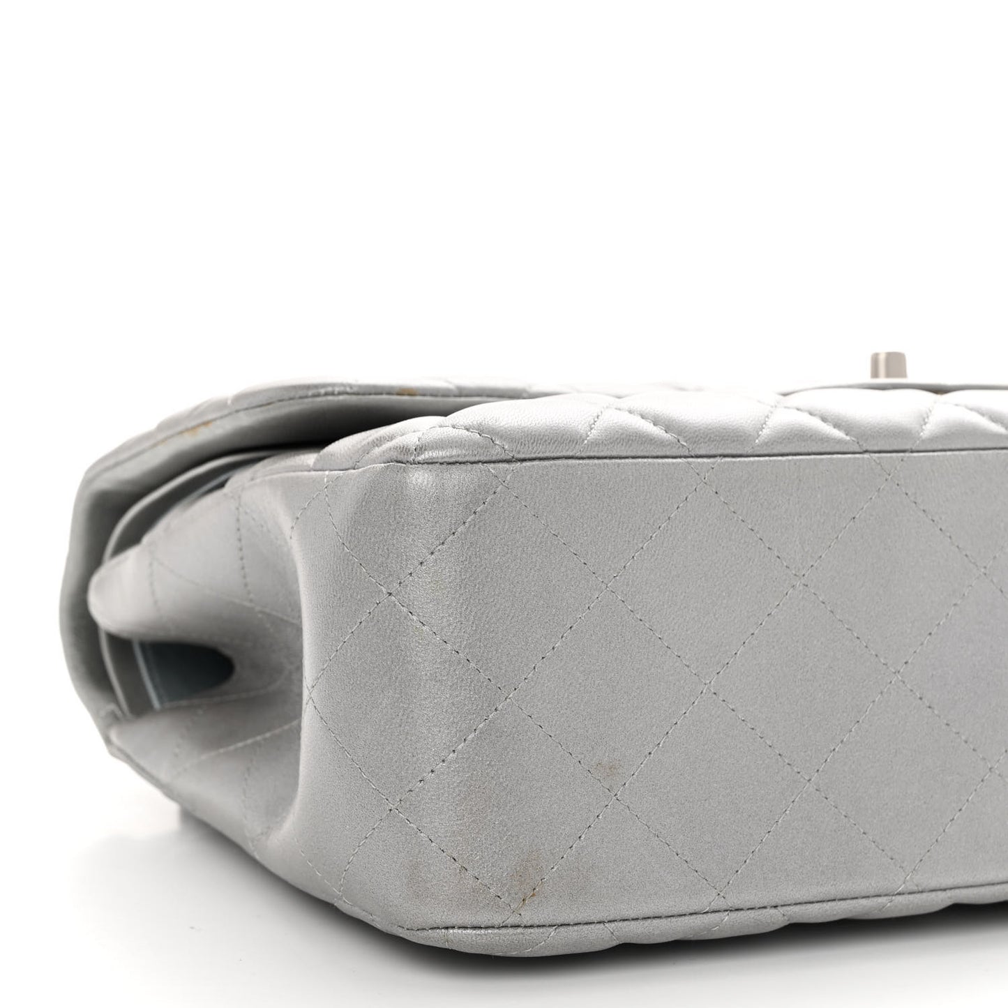 Metallic Lambskin Quilted Jumbo Double Flap Silver