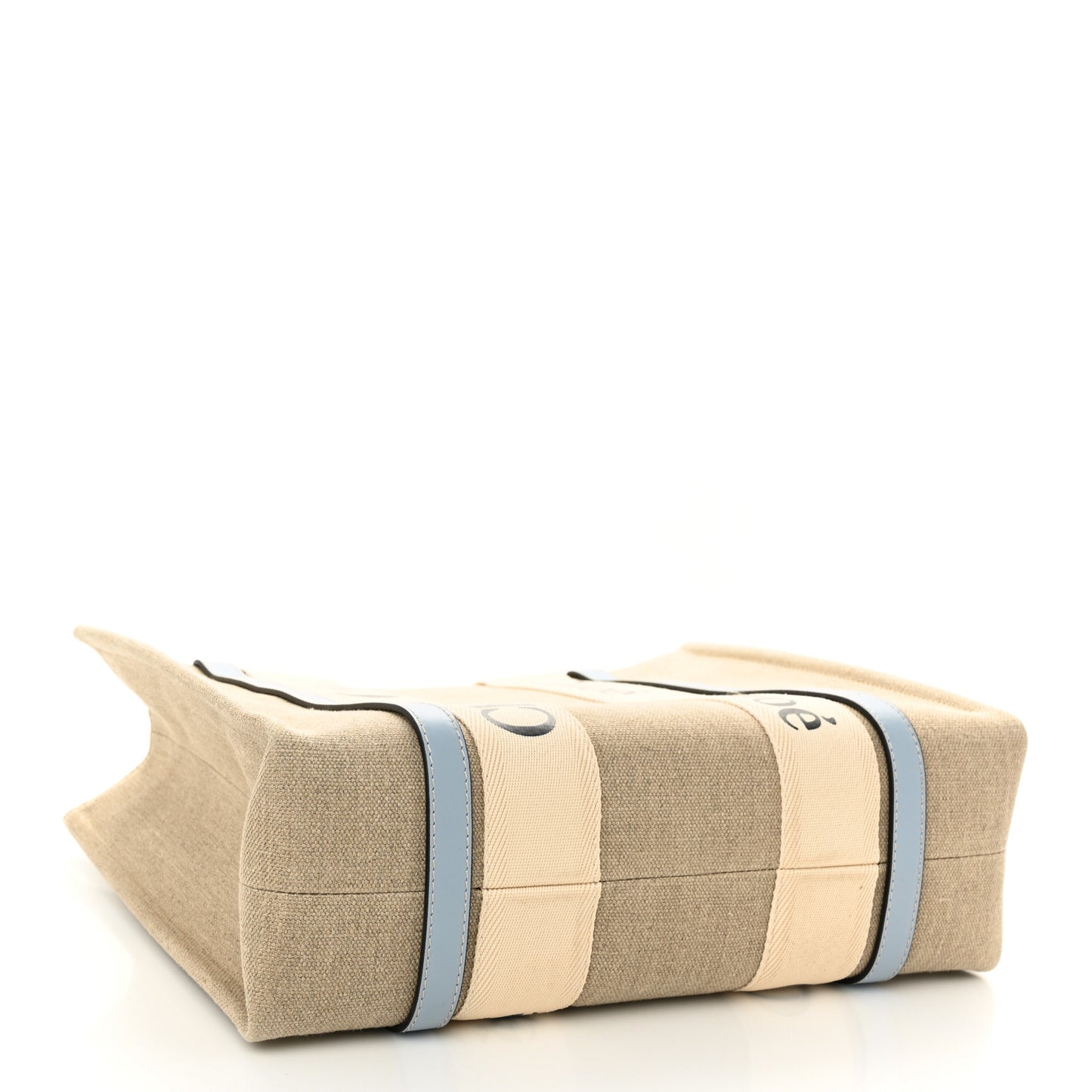 Linen Calfskin Medium Woody Ribbon Tote White Light Blue