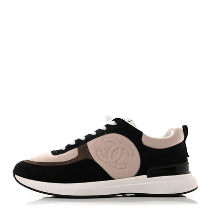 Chanel Suede Calfskin Fabric CC Sneakers 39 Dark Grey Light Pink 1 of 9