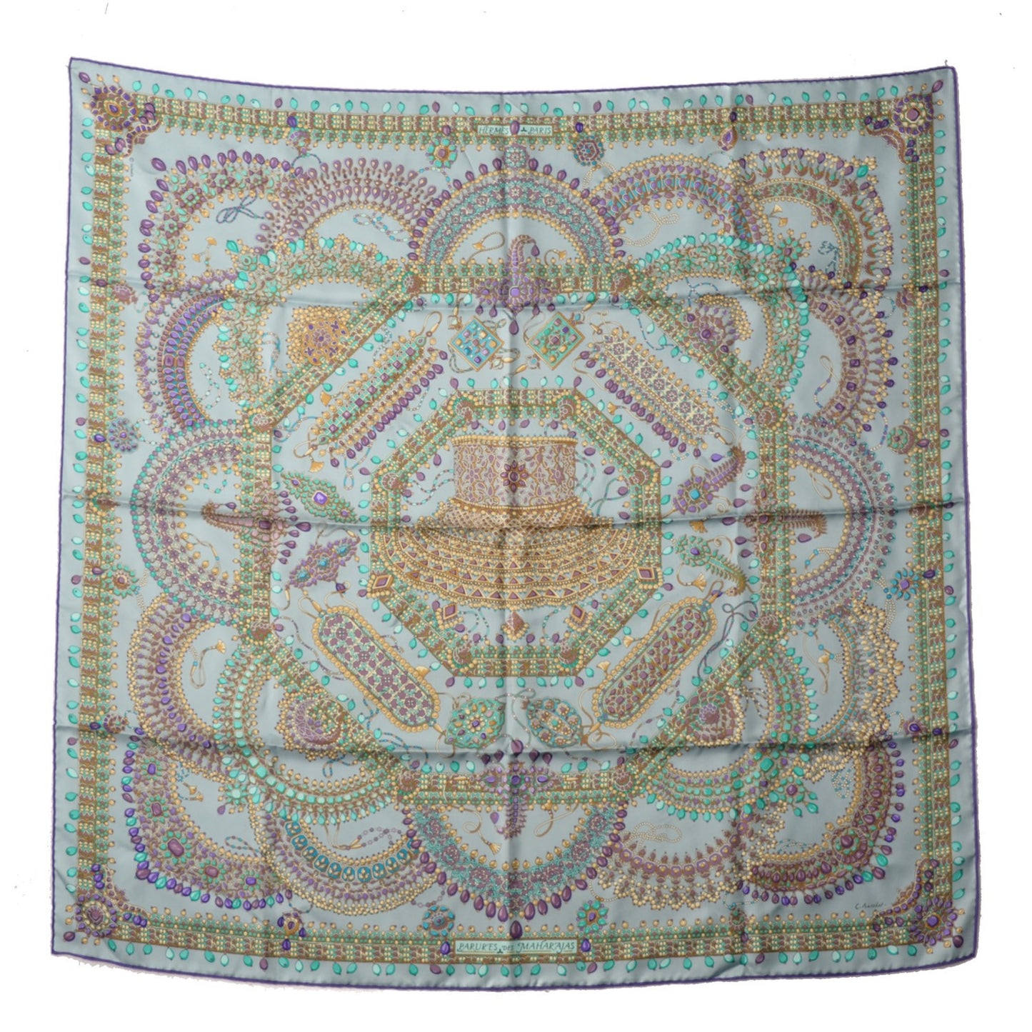 Silk Parures Des Maharajas Scarf 90 Gris Bleuete Violet Parme