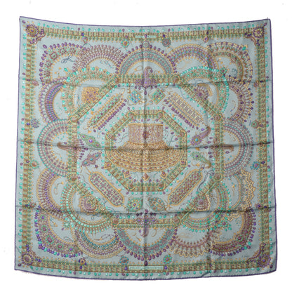 Hermes Silk Parures Des Maharajas Scarf 90 Gris Bleuete Violet Parme 2 of 6