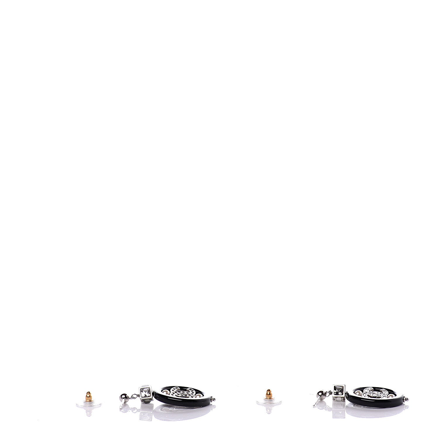 Chanel Baguette Crystal Pearl CC Drop Earrings Black Silver 3 of 5