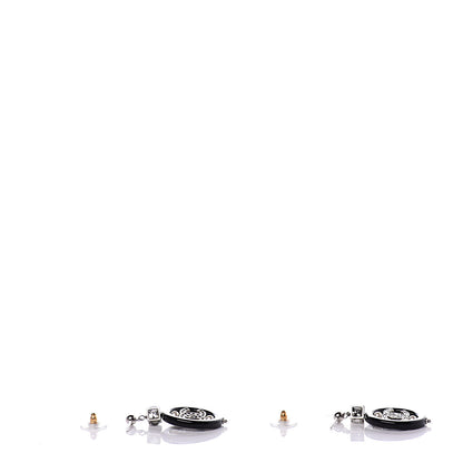 Chanel Baguette Crystal Pearl CC Drop Earrings Black Silver 3 of 5