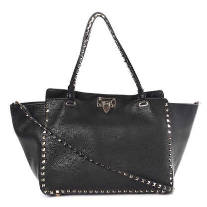 Valentino Garavani Alce Printed Calfskin Medium Rockstud Tote Black 1 of 9
