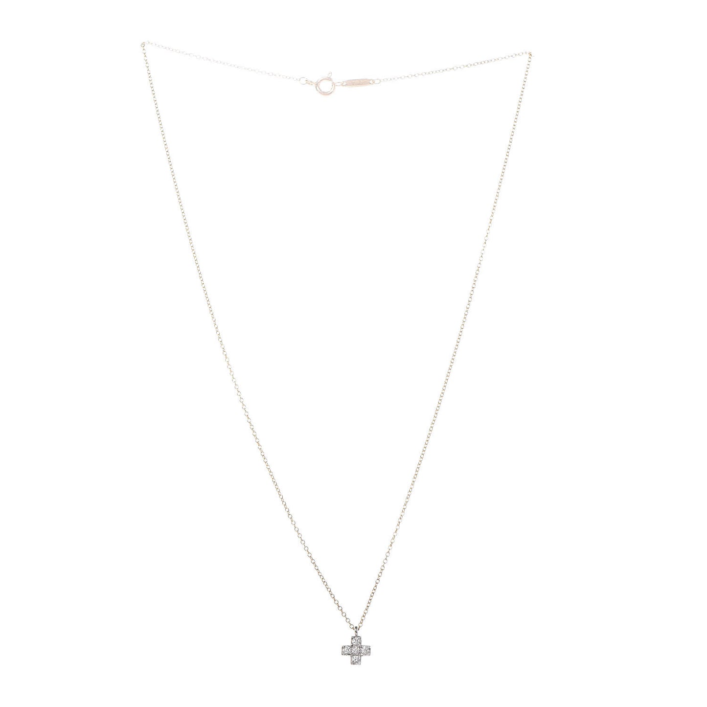18K Yellow Gold Platinum Diamond Cruciform Cross Pendant Necklace