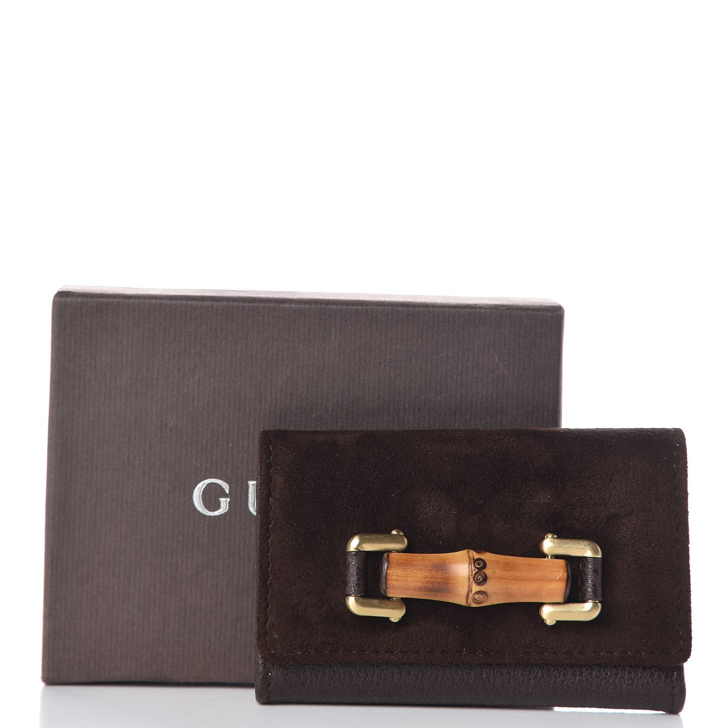 Suede Bamboo 6 Key Holder Case Dark Brown