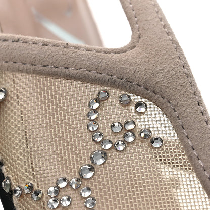 Gucci Suede Mesh Crystal GG Monogram Slingback Ballet Flats 40 Light Powder Skin Rose 10 of 12