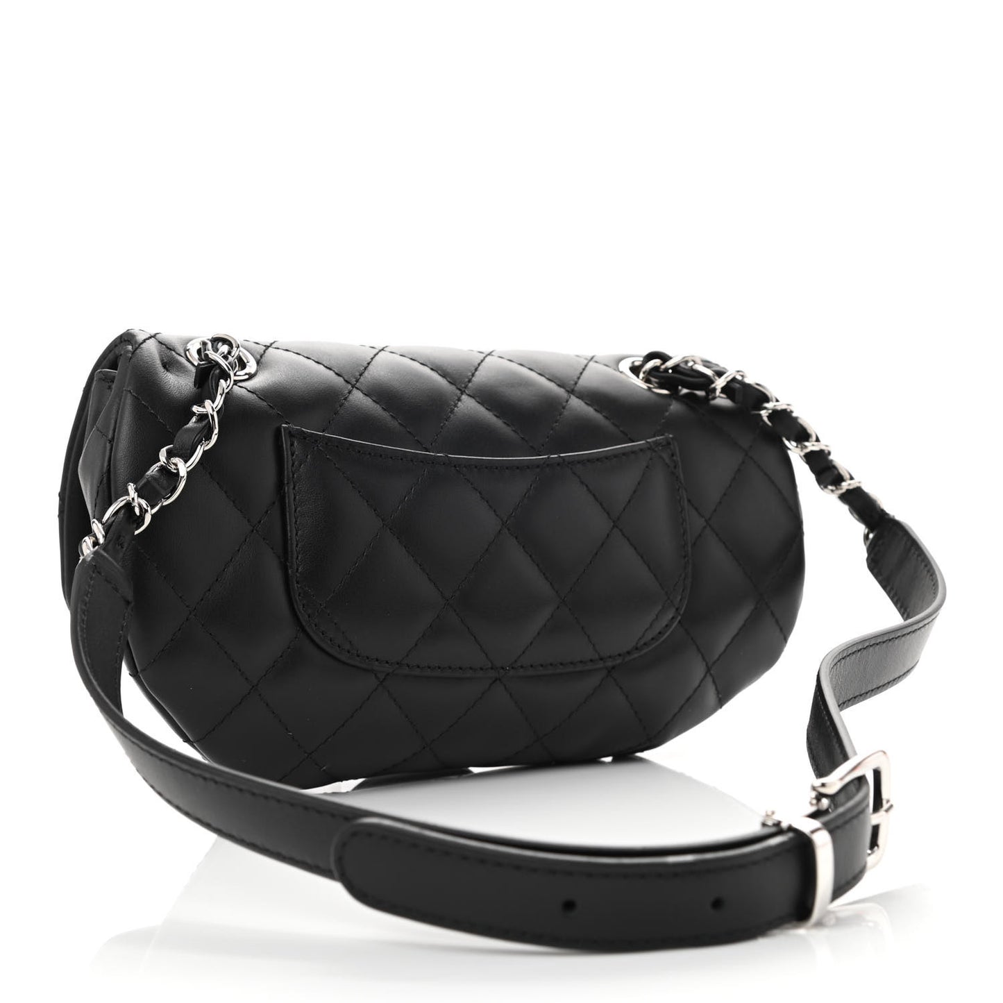 Calfskin Quilted CC Uniform Flap Belt Bag Black