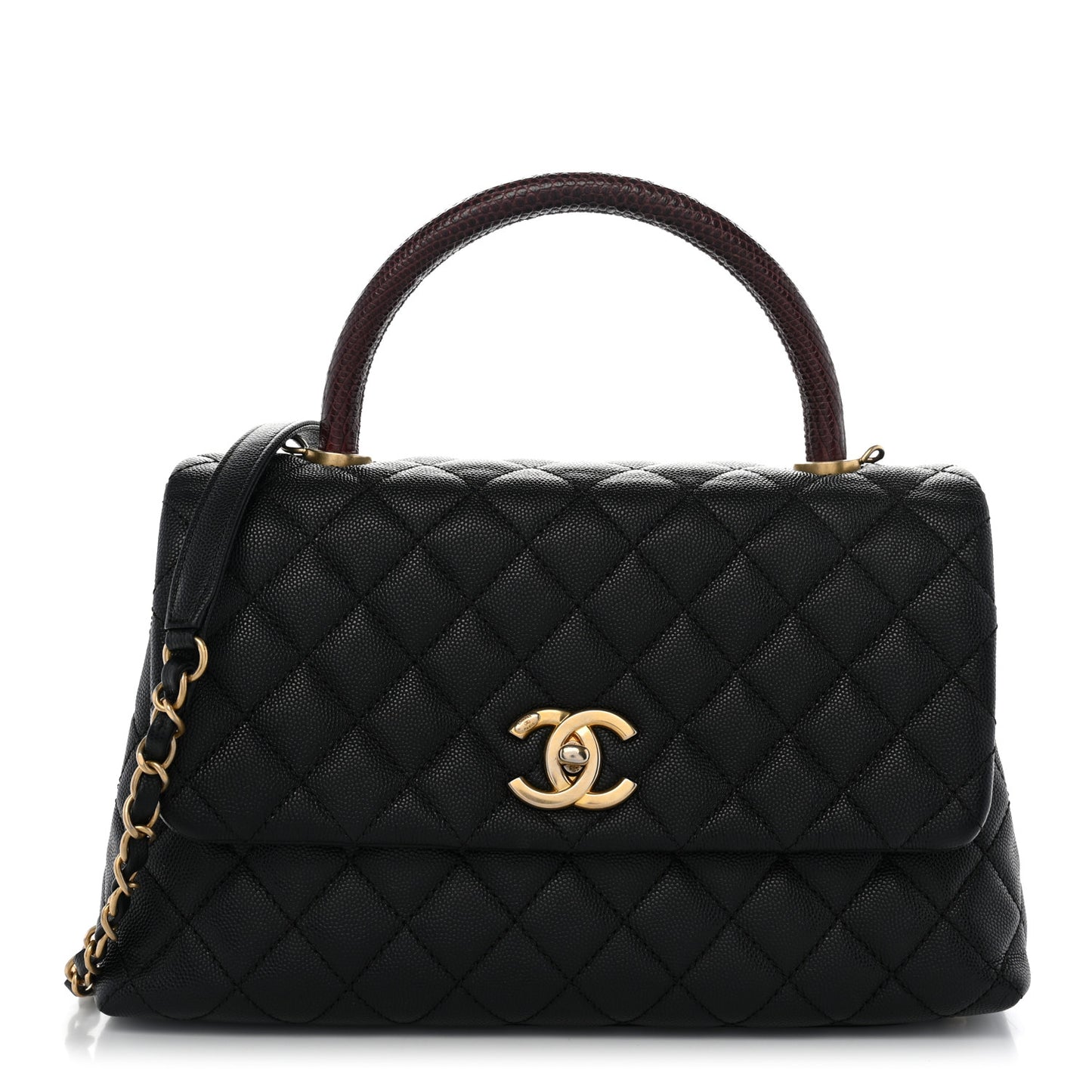 Caviar Lizard Quilted Small Coco Handle Flap Black