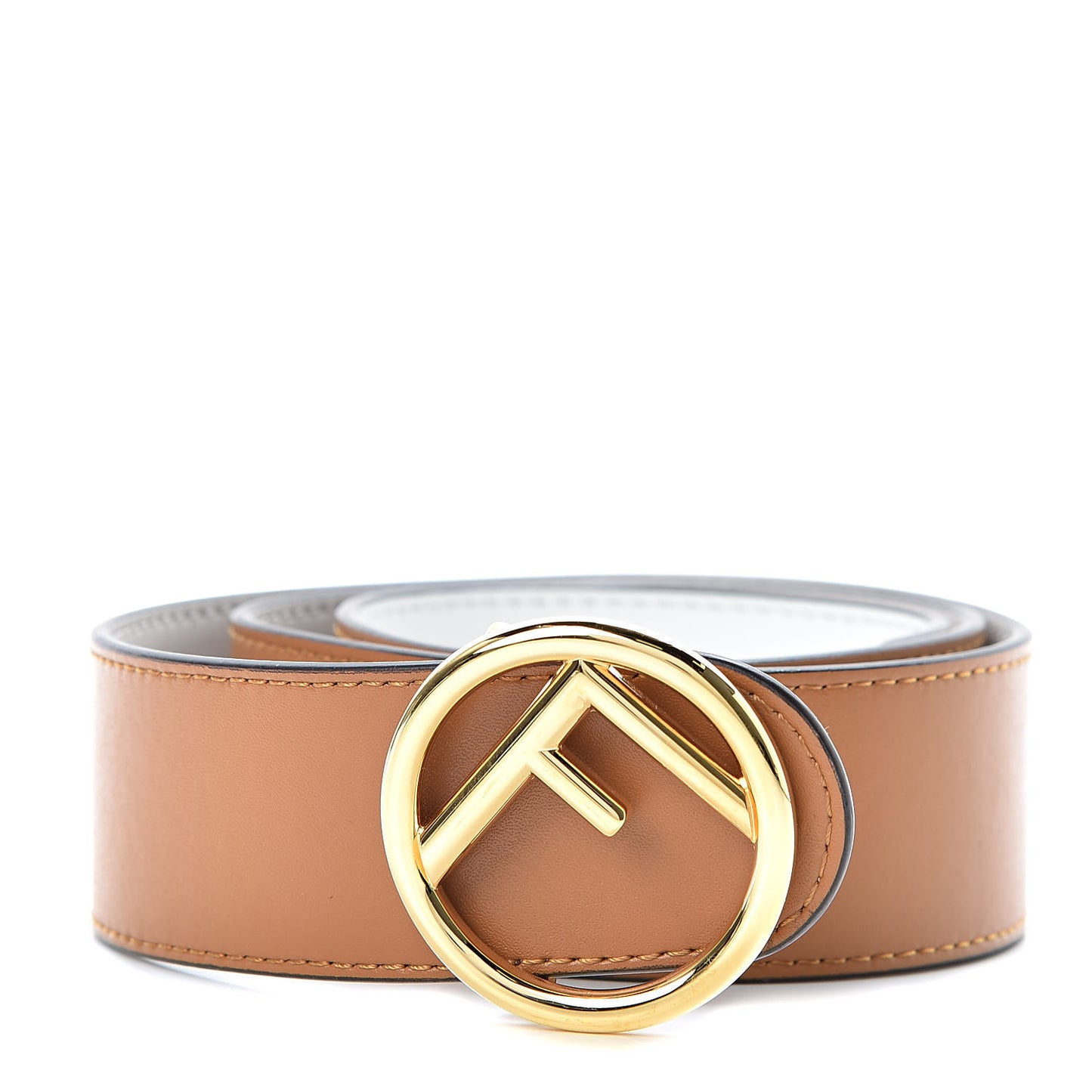 Vitello Liberty F is Fendi Bi-Color Reversible Belt 85 Caramello White