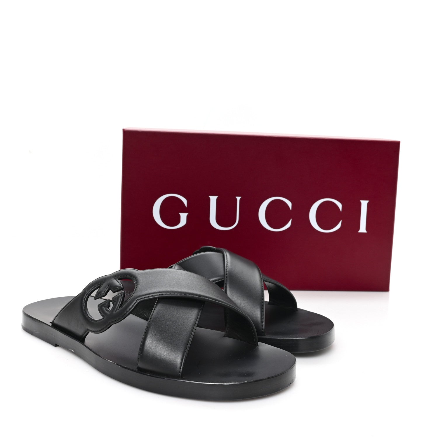 Gucci Cosmos Softy Calfskin Interlocking G Sandals 12 Black 10 of 10