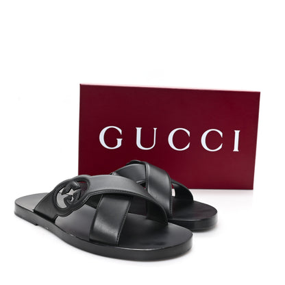Gucci Cosmos Softy Calfskin Interlocking G Sandals 12 Black 10 of 10