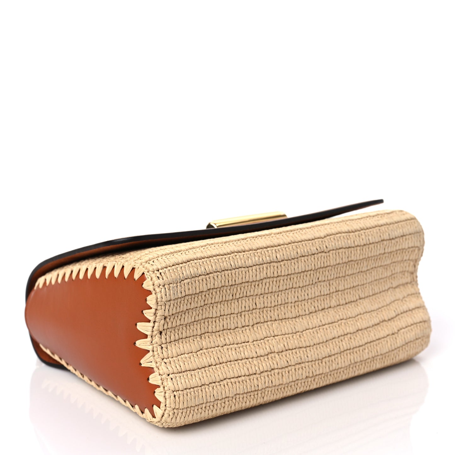 Calfskin Raffia Twist Shoulder Bag MM Caramel