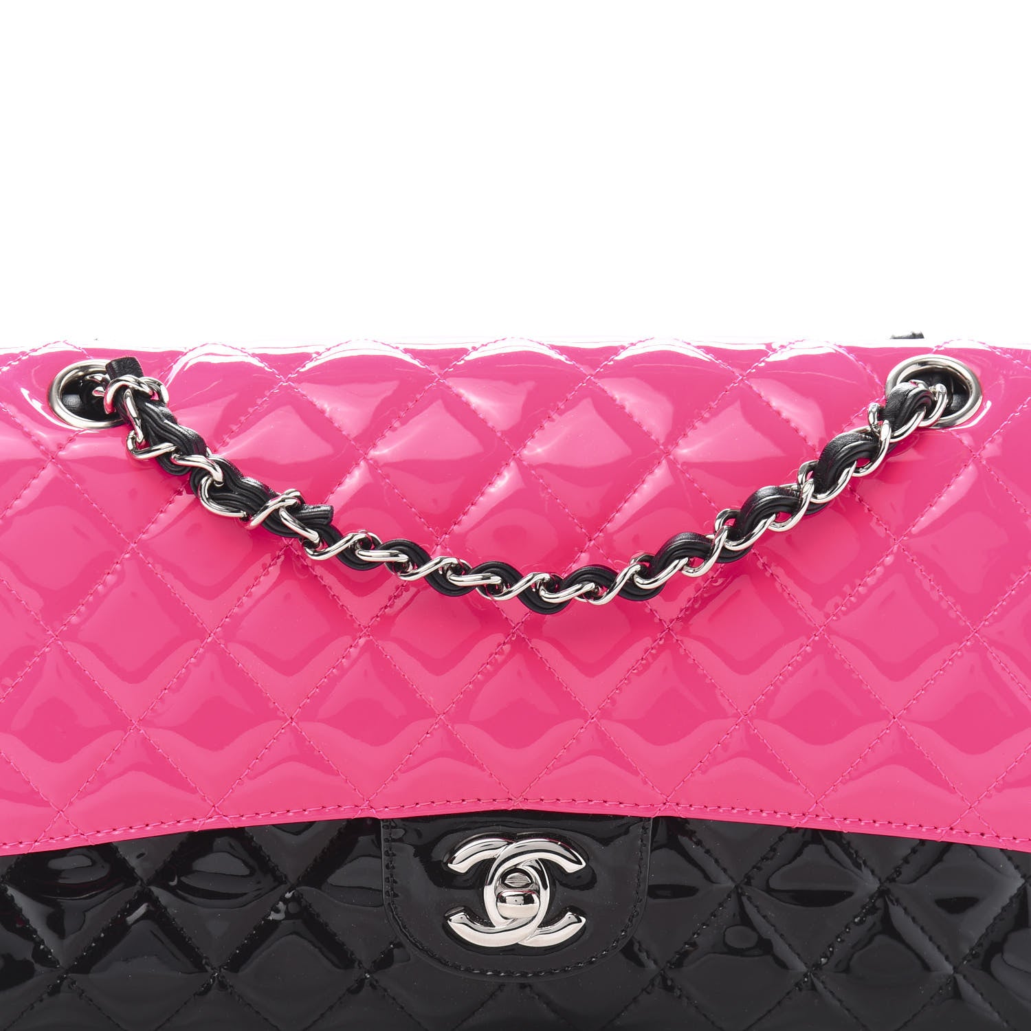 Chanel Patent Calfskin Quilted Bi-Color Medium Double Flap Pink Black 12 of 12