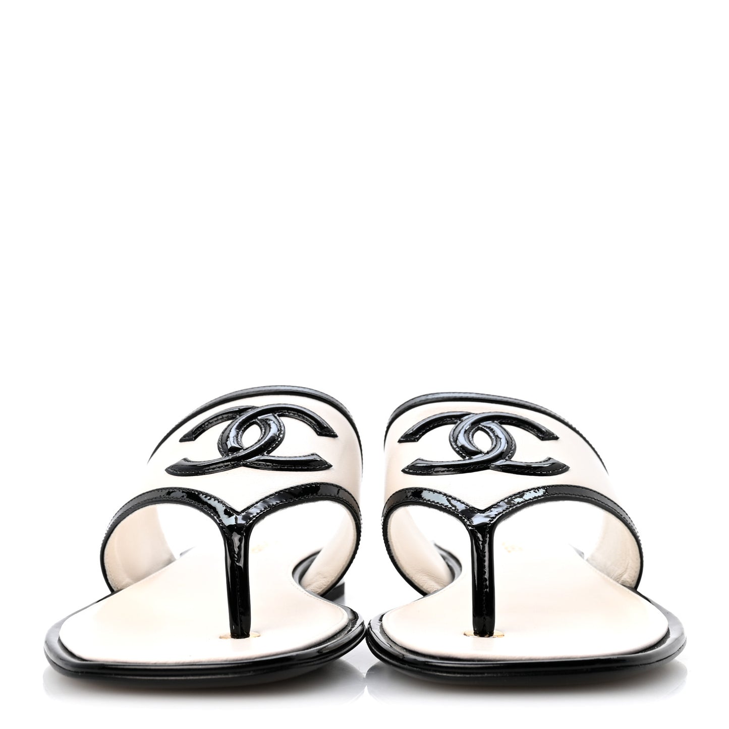 Lambskin Patent Calfskin CC Thong Sandals 39 White Black