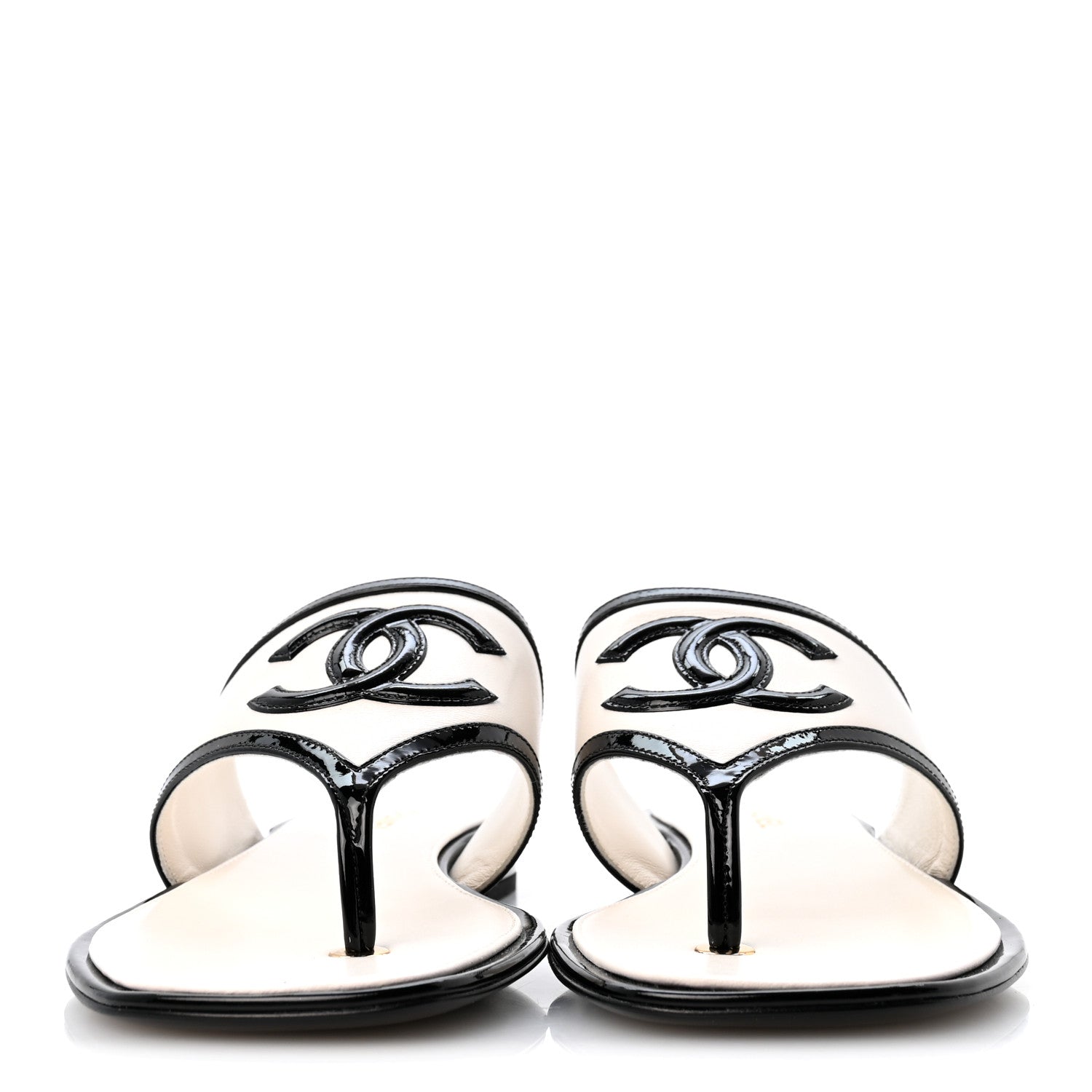 Chanel Lambskin Patent Calfskin CC Thong Sandals 39 White Black 3 of 10