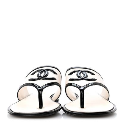 Chanel Lambskin Patent Calfskin CC Thong Sandals 39 White Black 3 of 10