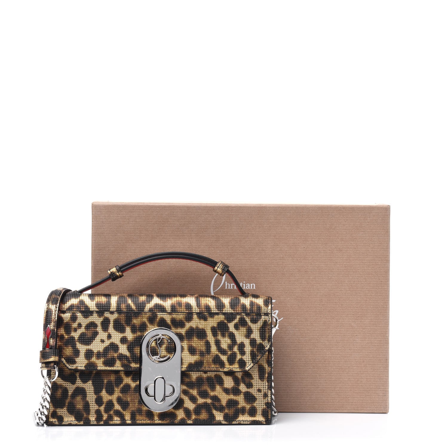 Christian Louboutin Metallic Calfskin Coins Leopard Print Small Elisa Baguette Gold Silver 10 of 10