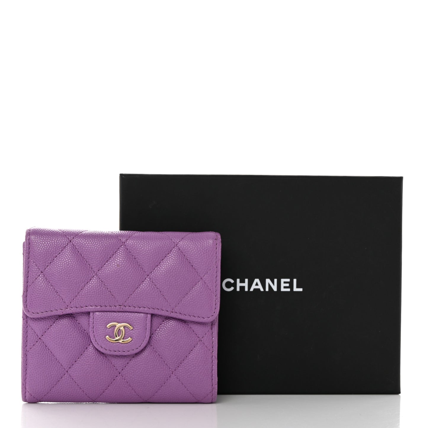 Caviar Quilted Compact Flap Wallet Purple