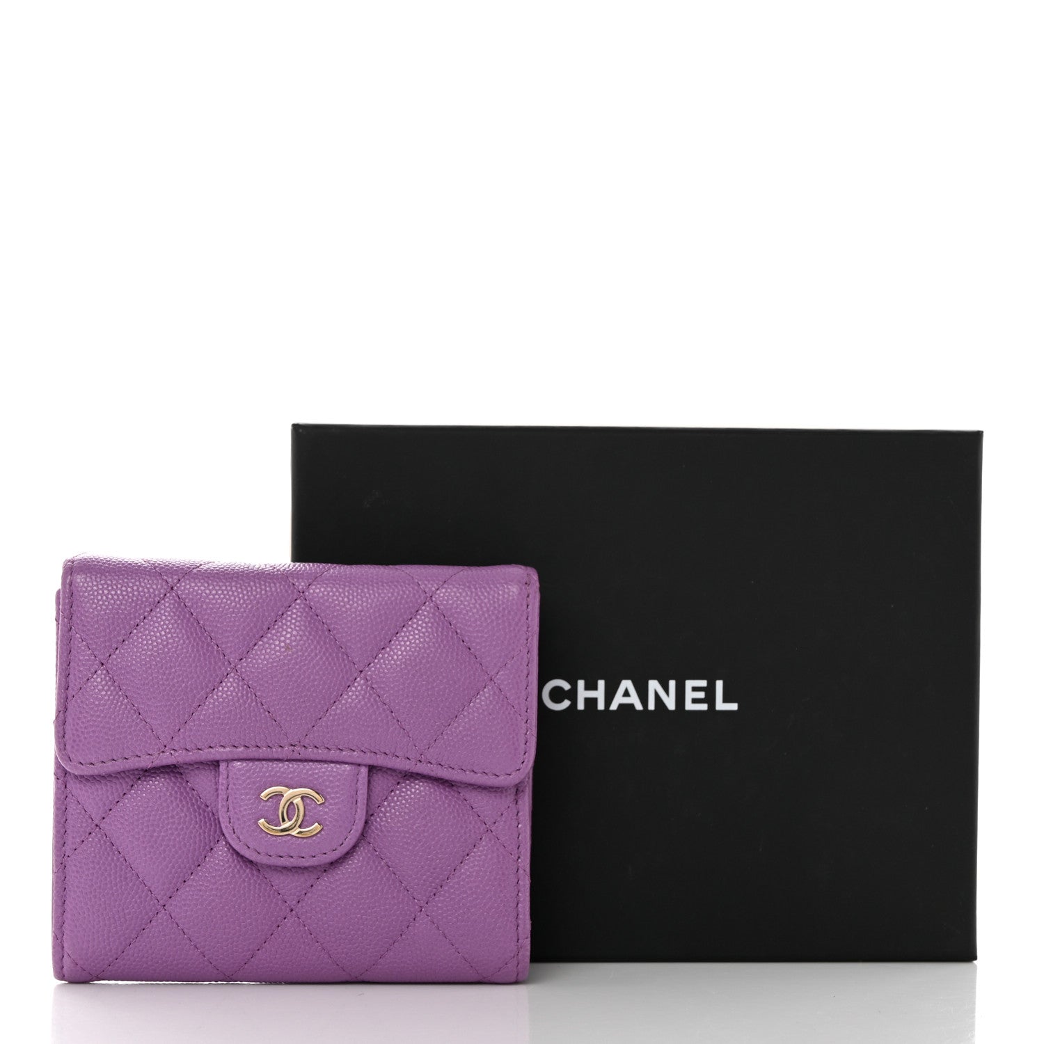 Chanel Caviar Quilted Compact Flap Wallet Purple 10 of 10