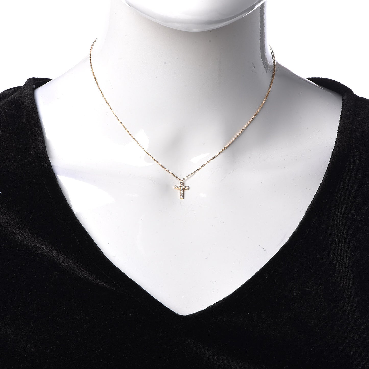 18K Pink Gold Diamond Symbols Cross Pendant Necklace
