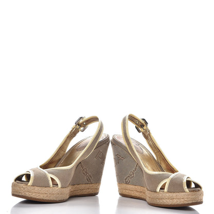 Prada Jacquard Logo Wedge Sandals 35.5 Corda Yellow 5 of 11