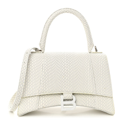 Balenciaga Matte Calfskin Snake Embossed Tonal B Small Hourglass Top Handle Bag Optic White 1 of 11