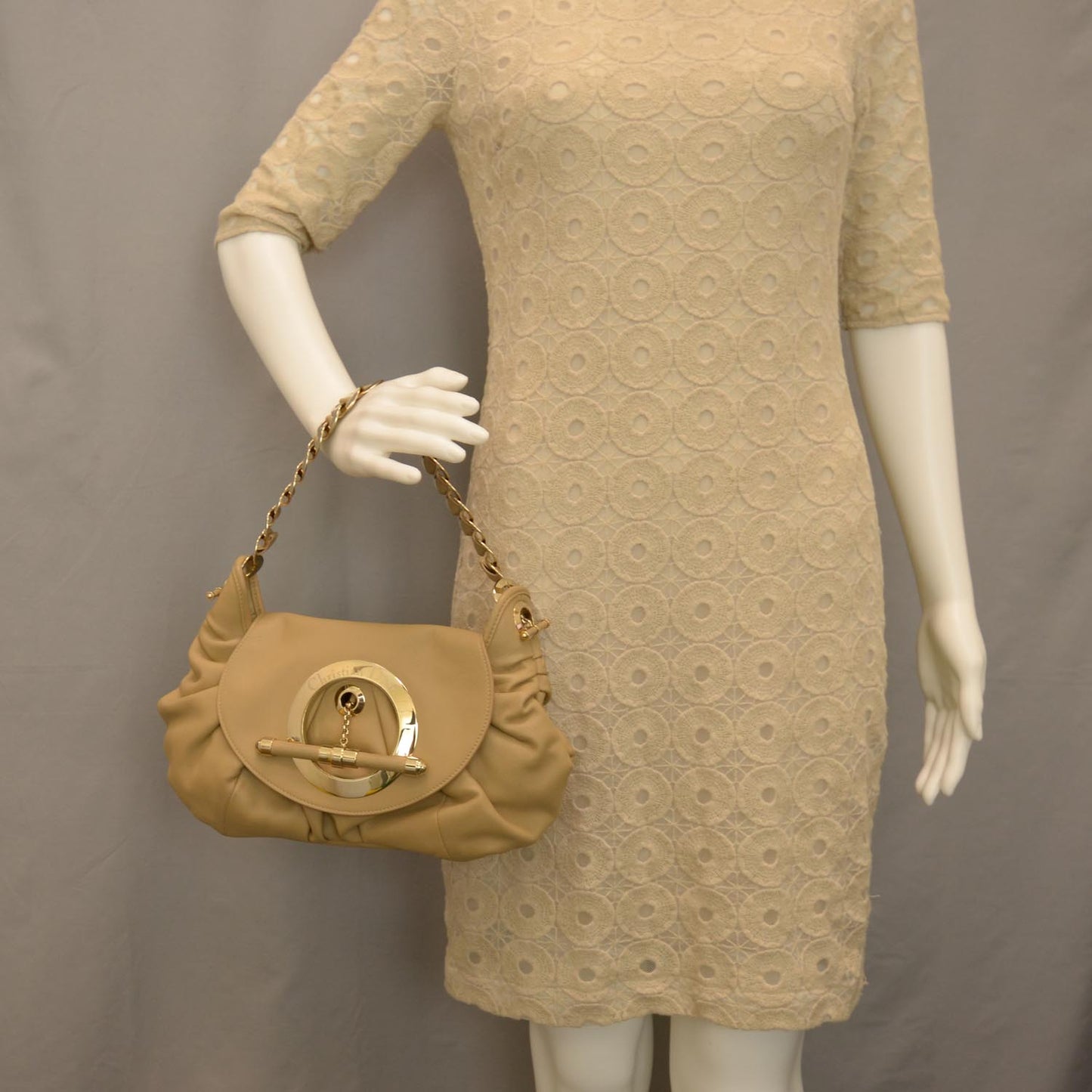 CHRISTIAN DIOR Lambskin Jazzclub Shoulder Bag Beige