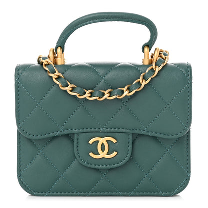 Chanel Lambskin Quilted Top Handle Flap Coin Purse With Chain Green 1 of 12