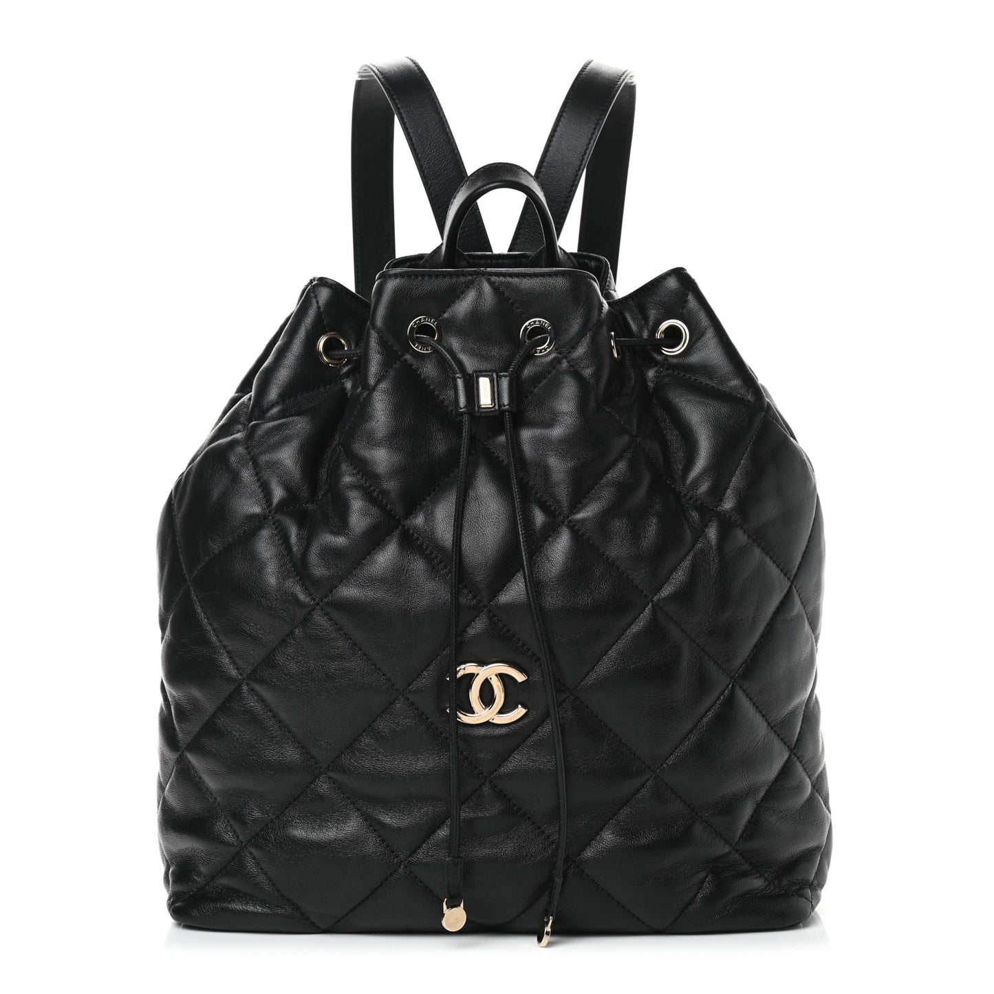Lambskin Quilted Drawstring Backpack Black
