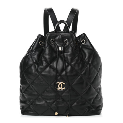Chanel Lambskin Quilted Drawstring Backpack Black 1 of 8