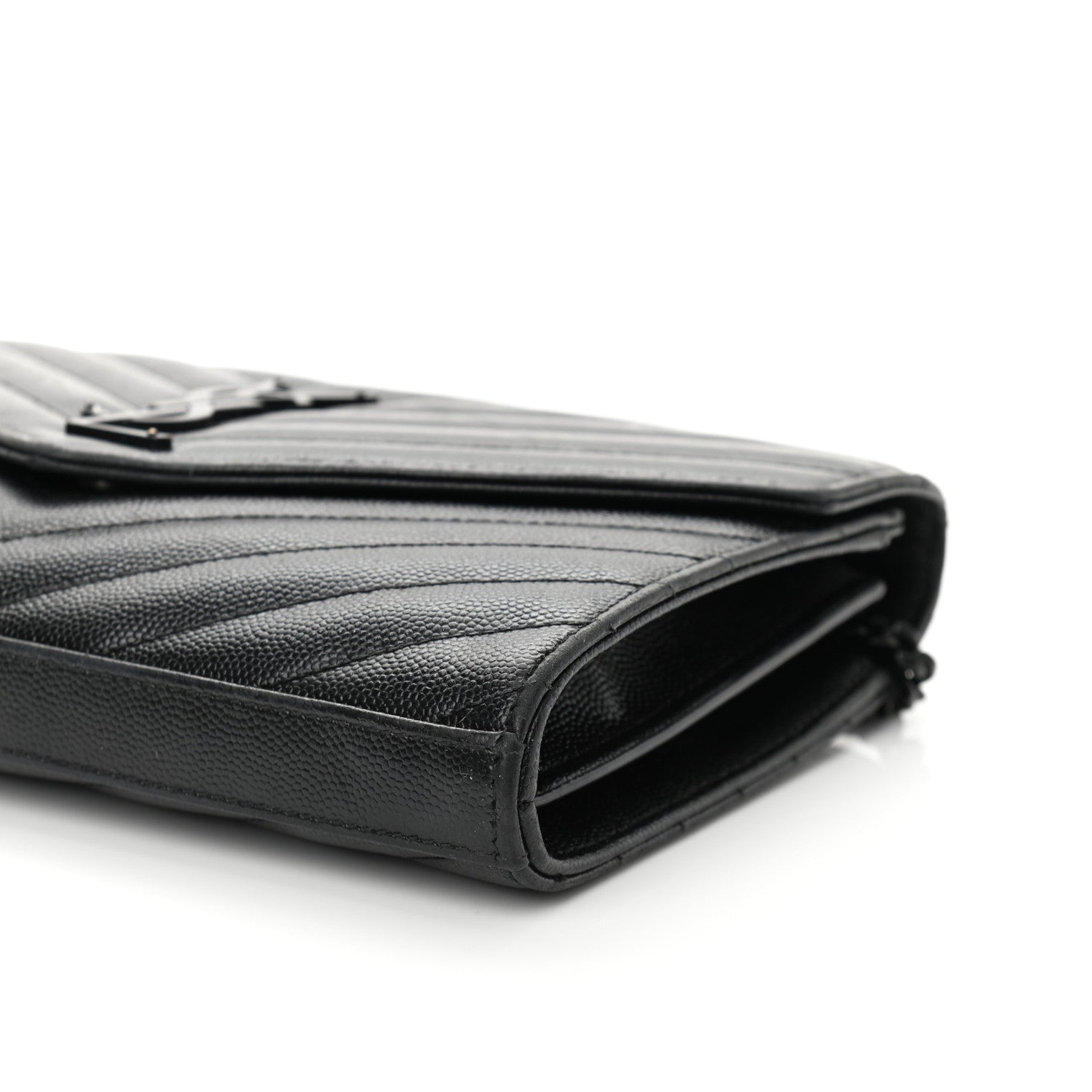 Saint Laurent Grain De Poudre Matelasse Chevron Monogram Chain Wallet Black 10 of 12