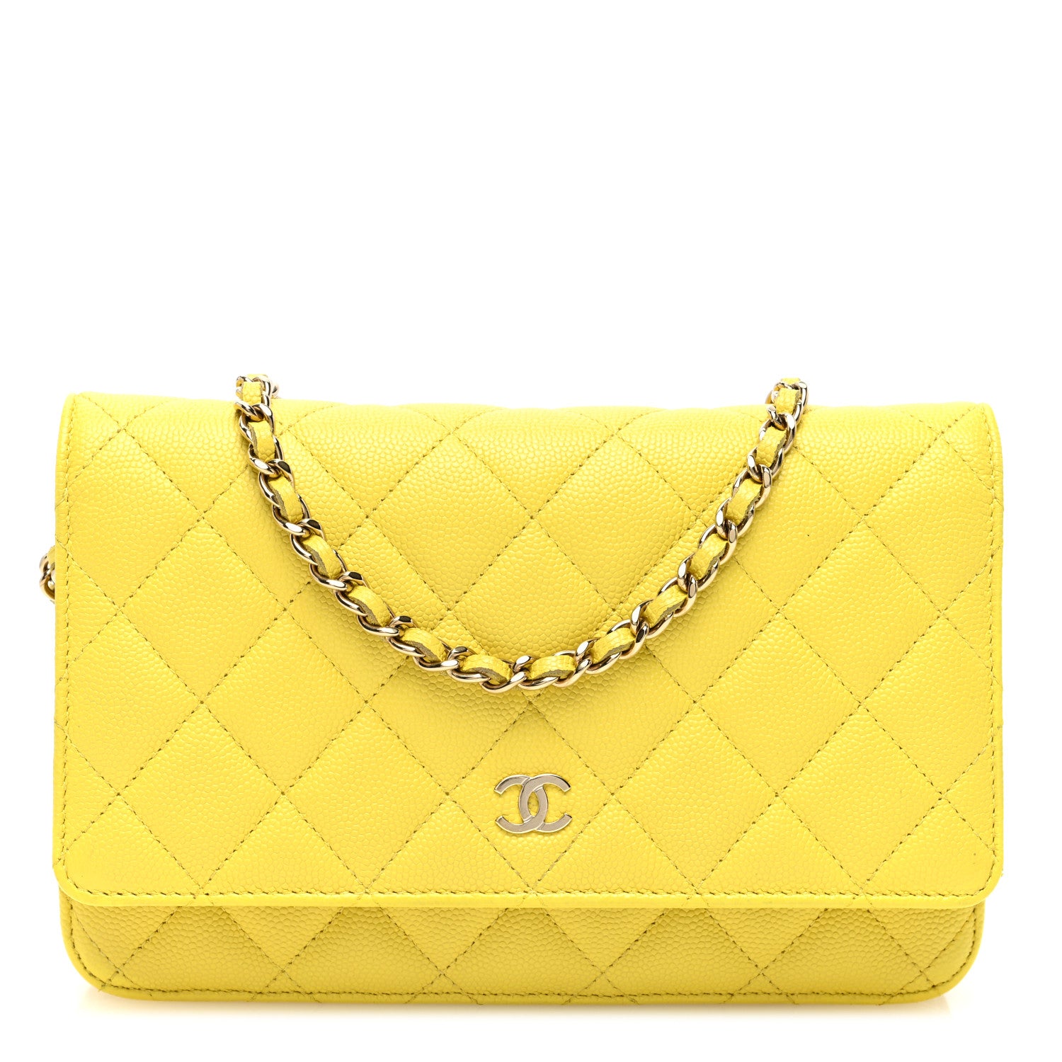 Chanel Caviar Quilted Wallet on Chain WOC Yellow 1 of 10