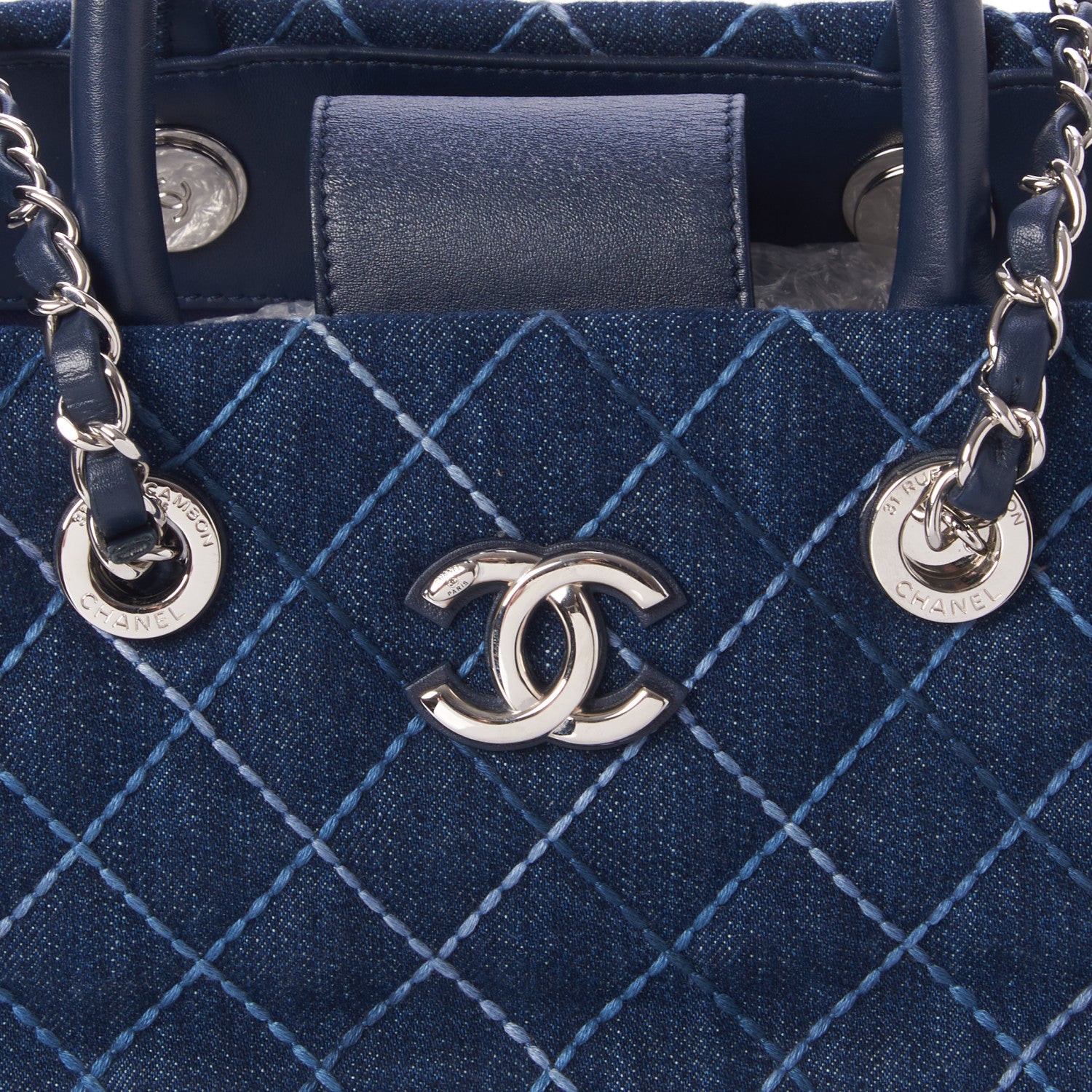 Chanel Denim Quilted Medium Coco Handle Shopping Tote Blue 8 of 10
