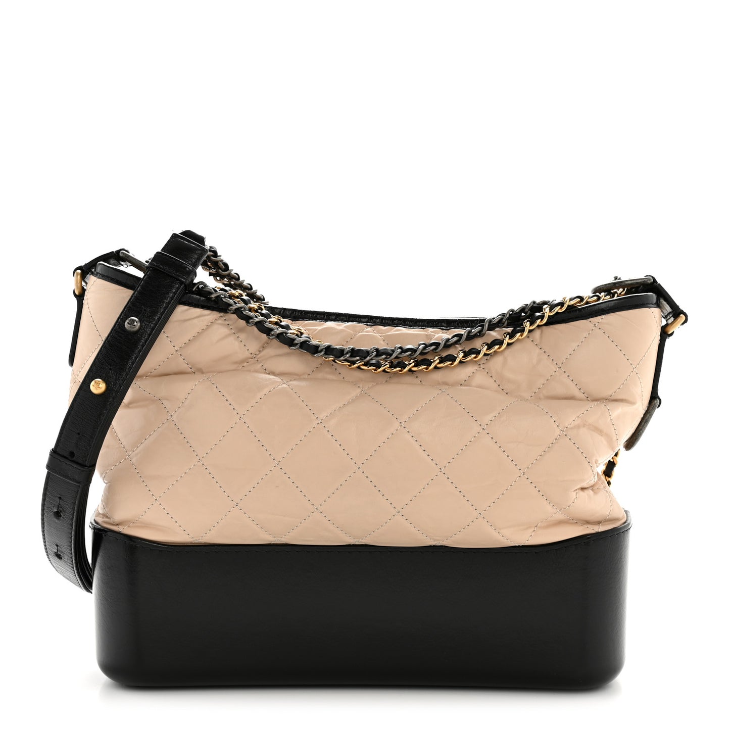 Aged Calfskin Quilted Medium Gabrielle Hobo Beige Black