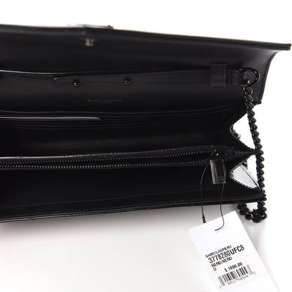 Saint Laurent Patent Matelasse Chevron Monogram Chain Wallet Black 5 of 9