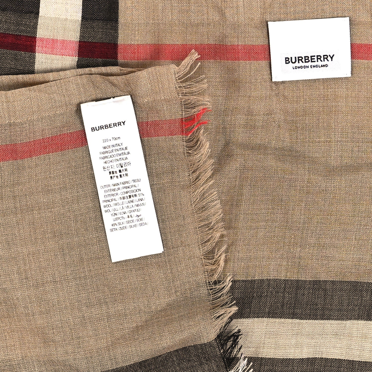 Burberry Wool Silk Gauze Giant Check Lightweight Scarf Camel 3 of 3
