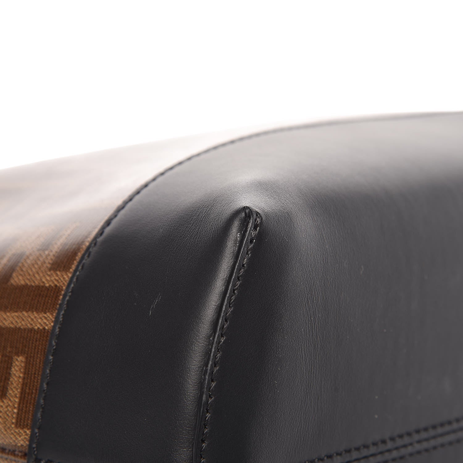 Fendi Glazed Fabric Vitello Century FF 1974 Stamp Patch Shopping Tote Mogano Panna Black 10 of 14