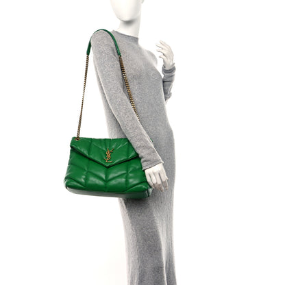 Saint Laurent Lambskin Quilted Medium Loulou Puffer Monogram Chain Satchel New Vert Praire 2 of 10