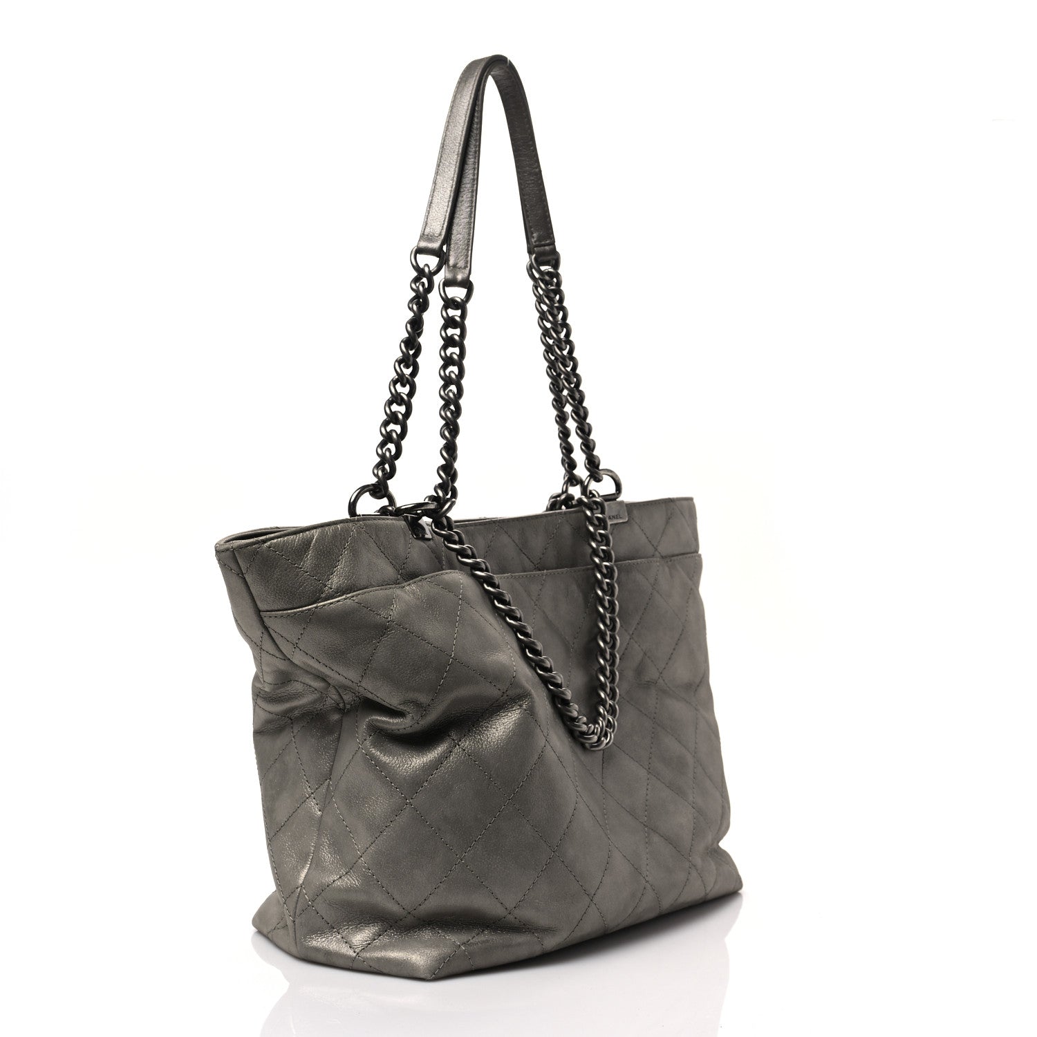 Chanel Metallic Calfskin Quilted Small Shopping In Chains Tote Silver 3 of 9