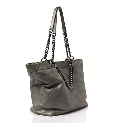 Chanel Metallic Calfskin Quilted Small Shopping In Chains Tote Silver 3 of 9
