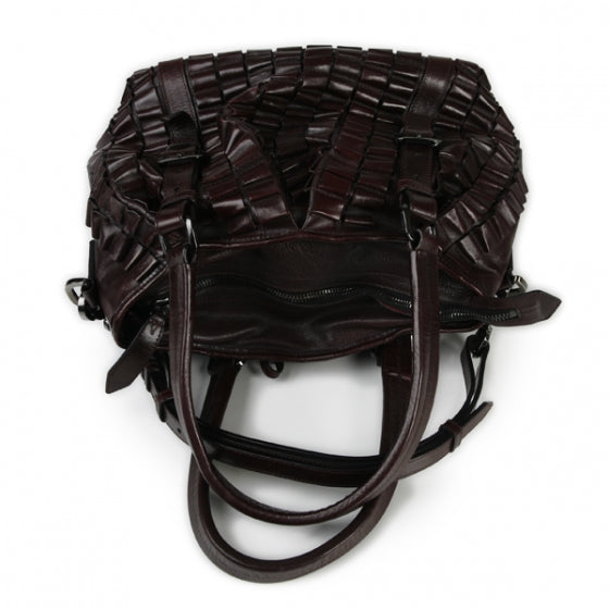 Leather Pleated Lowry Cartridge Bag Dark Purple